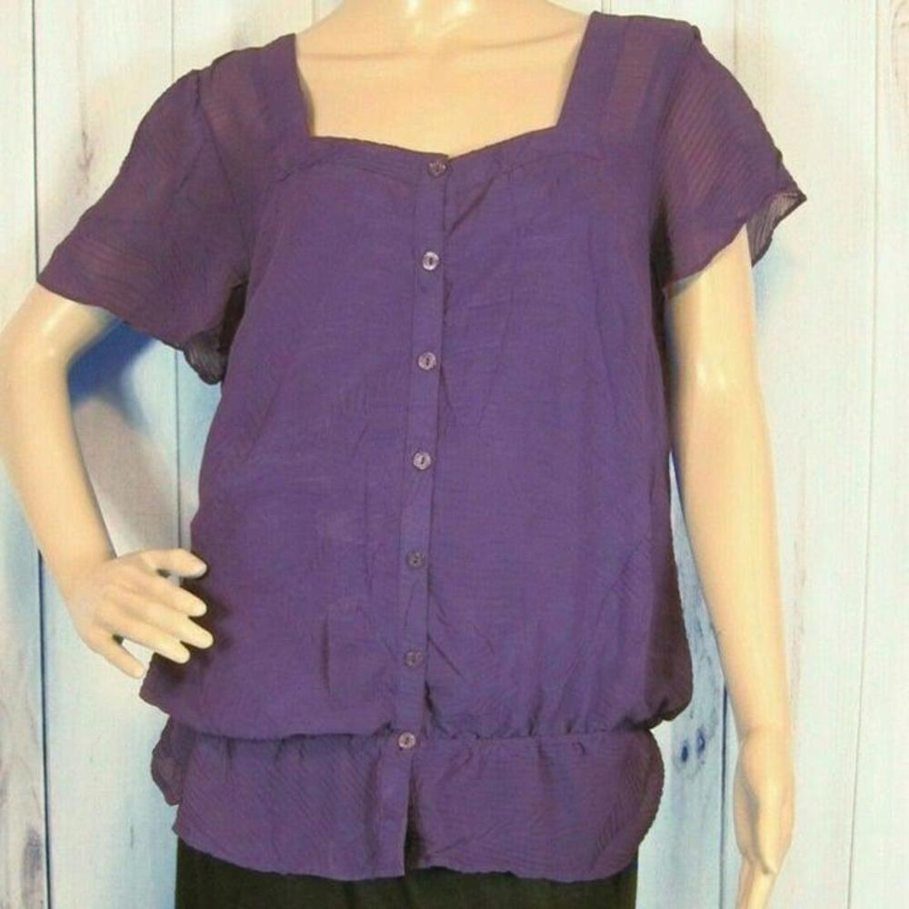East 5th Purple Square Neck Flutter Sleeve Blouse Cami Set Large Flowy Ruffle